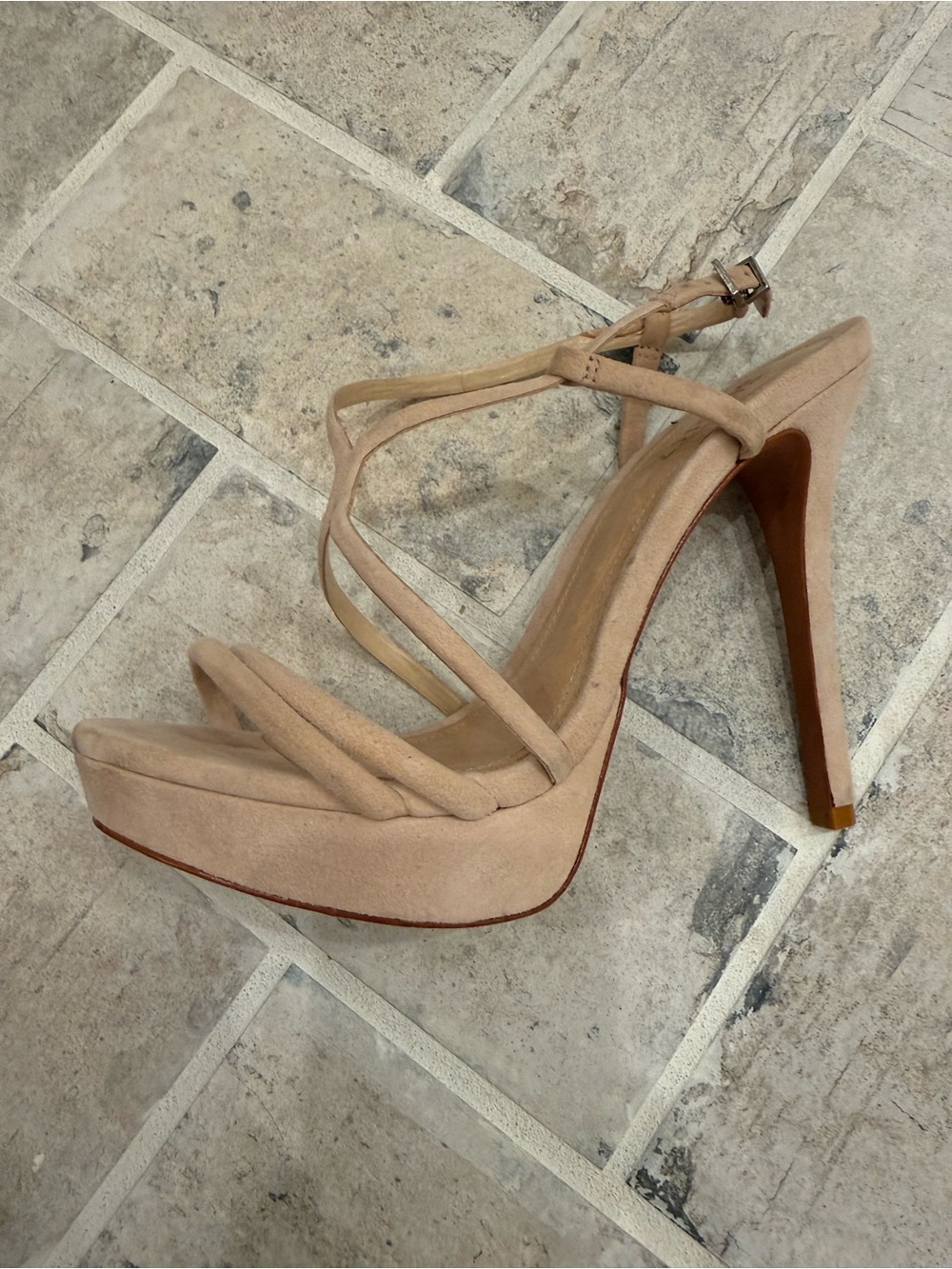 SCHUTZ Nude/Tan Strappy Suede Platform Stiletto Sandals with Dust Bag - Picture 3 of 15